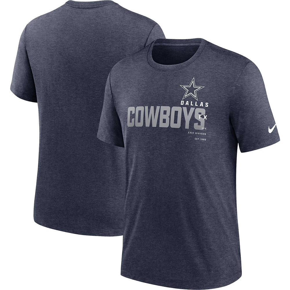 T-shirt Nike Dallas Cowboys Local triple mélange bleu marine chiné pour homme