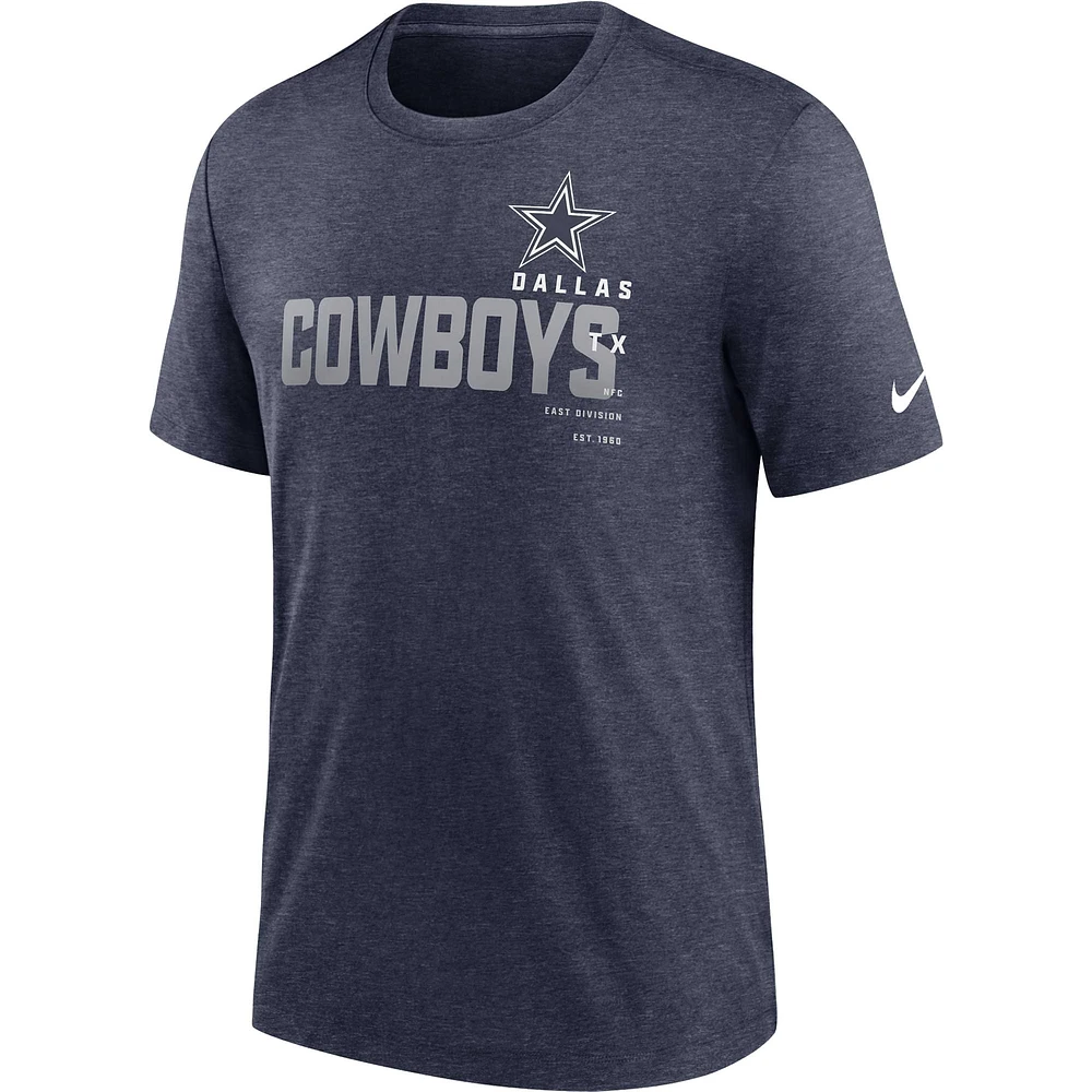 T-shirt Nike Dallas Cowboys Local triple mélange bleu marine chiné pour homme