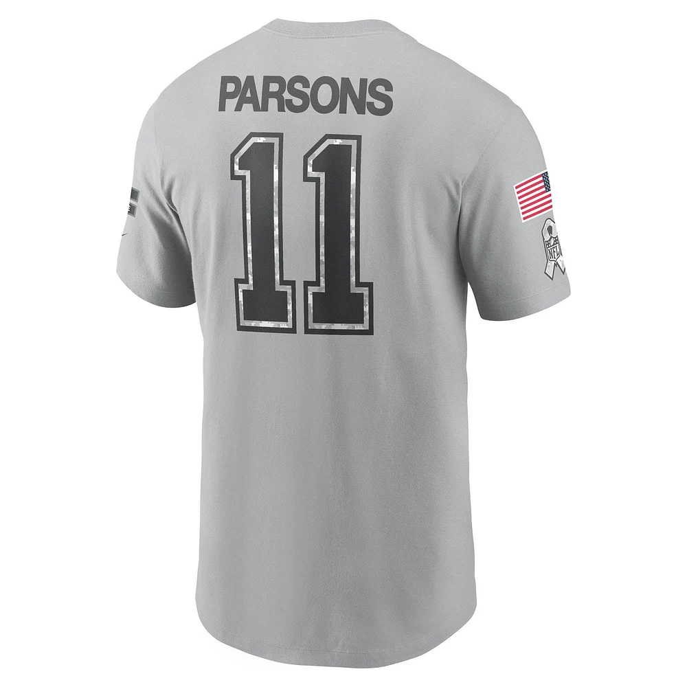 T-shirt Nike pour homme avec nom et numéro Salute To Service 2024 des Cowboys de Dallas Micah Parsons Gris