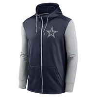 Sweat à capuche entièrement zippé Nike Dallas Cowboys Performance pour Homme Bleu Marine/Argent