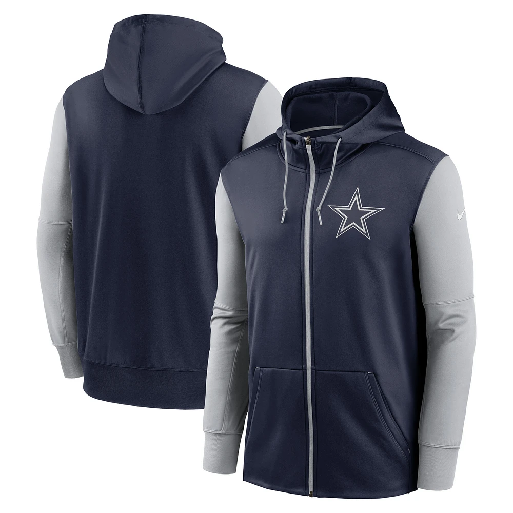 Sweat à capuche entièrement zippé Nike Dallas Cowboys Performance pour Homme Bleu Marine/Argent