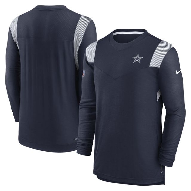 T-shirt à manches longues pour homme Nike Dallas Cowboys Sideline Performance - Bleu marine/blanc