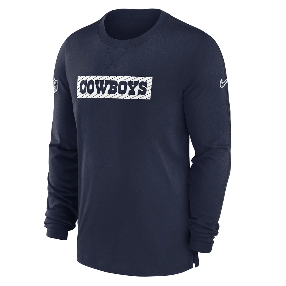 T-shirt à manches longues Nike bleu marine Dallas Cowboys 2024/25 Sideline Player Tri-Blend Performance