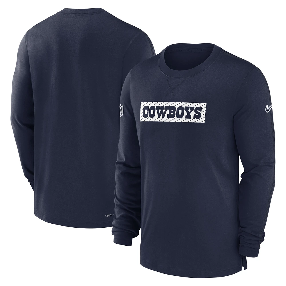 Men's Nike Navy Dallas Cowboys 2024/25 Sideline Player Tri-Blend Performance Long Sleeve T-Shirt