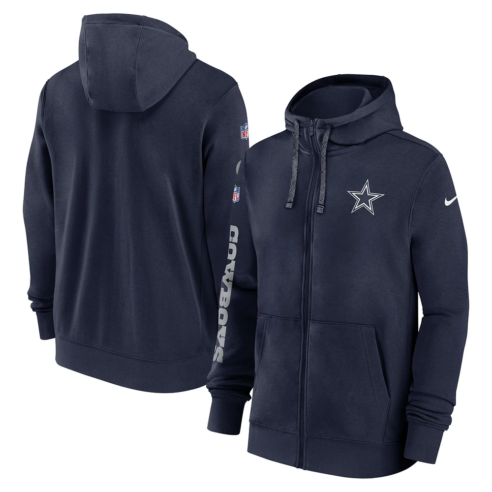 Men's Nike Navy Dallas Cowboys 2024 Sideline Club Full-Zip Hoodie