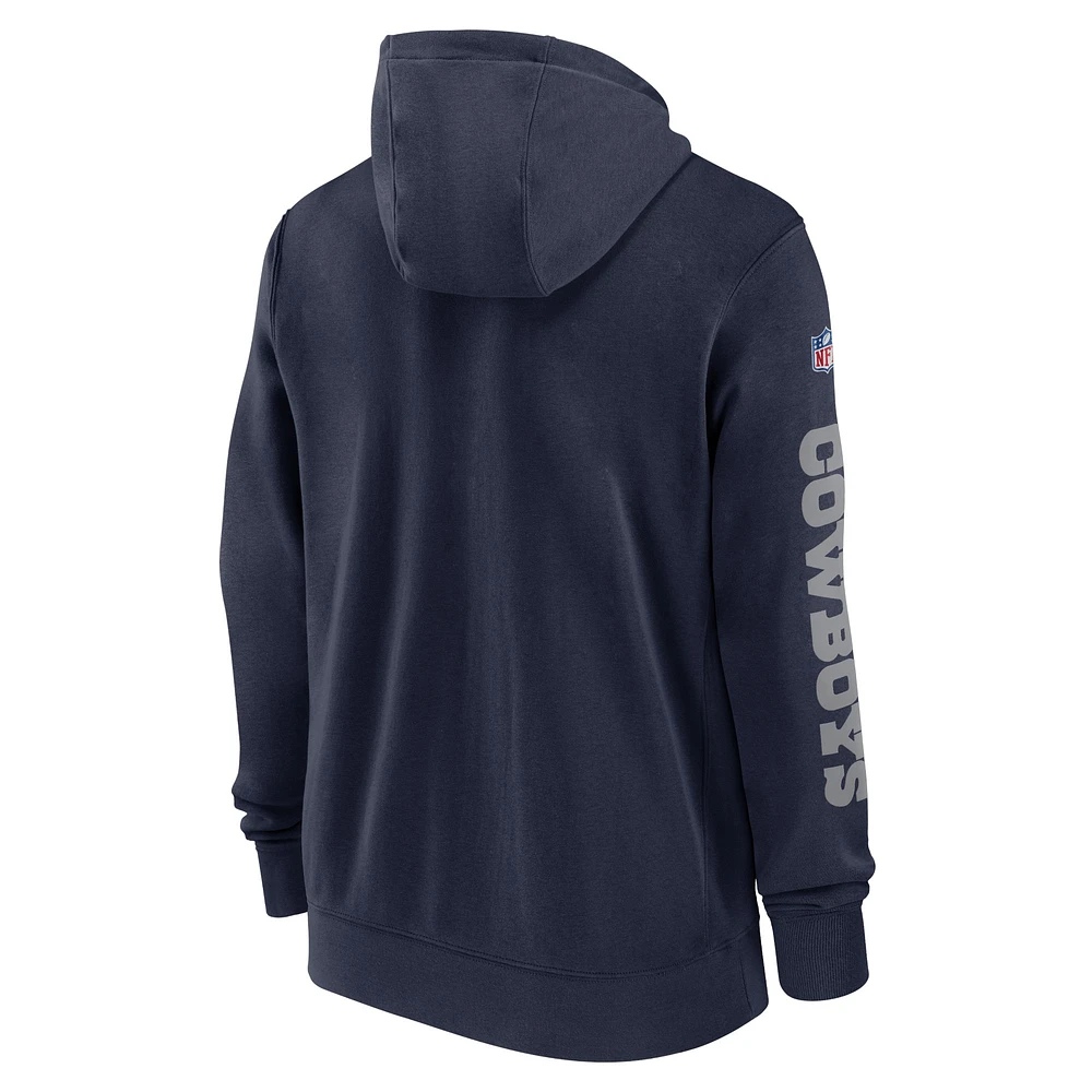 Men's Nike Navy Dallas Cowboys 2024 Sideline Club Full-Zip Hoodie