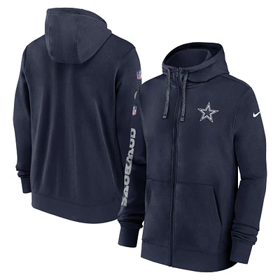 Sweat à capuche entièrement zippé Nike bleu marine Dallas Cowboys 2024 Sideline Club pour homme