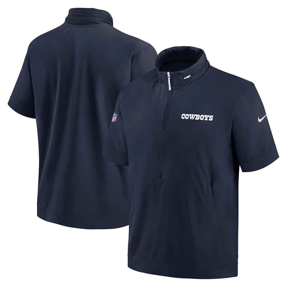 Veste à capuche manches courtes et demi-zip Nike Dallas Cowboys 2024 Sideline Coach pour homme, bleu marine