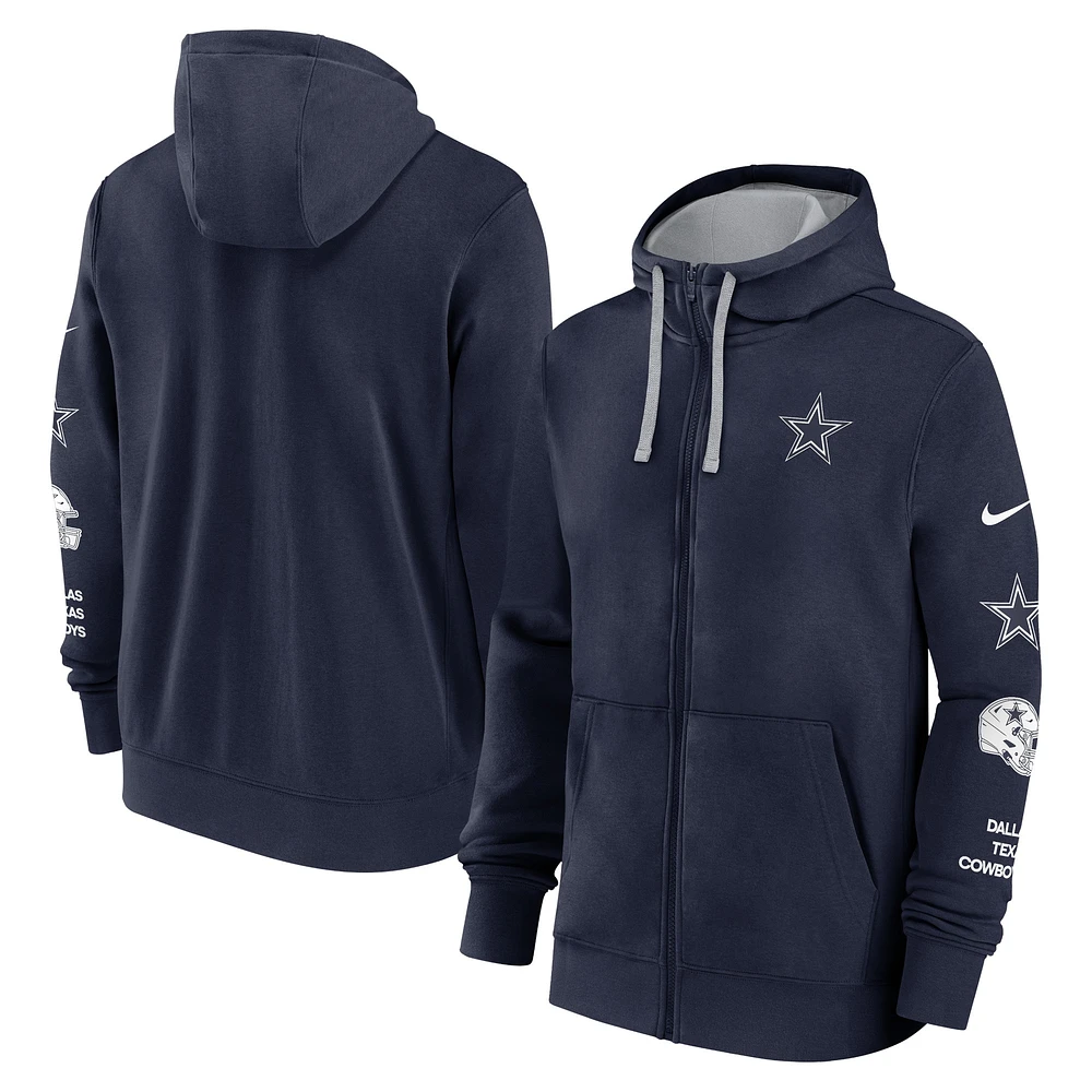 Men's Nike  Navy Dallas Cowboys Club Hoodie Full-Zip Sweatshirt