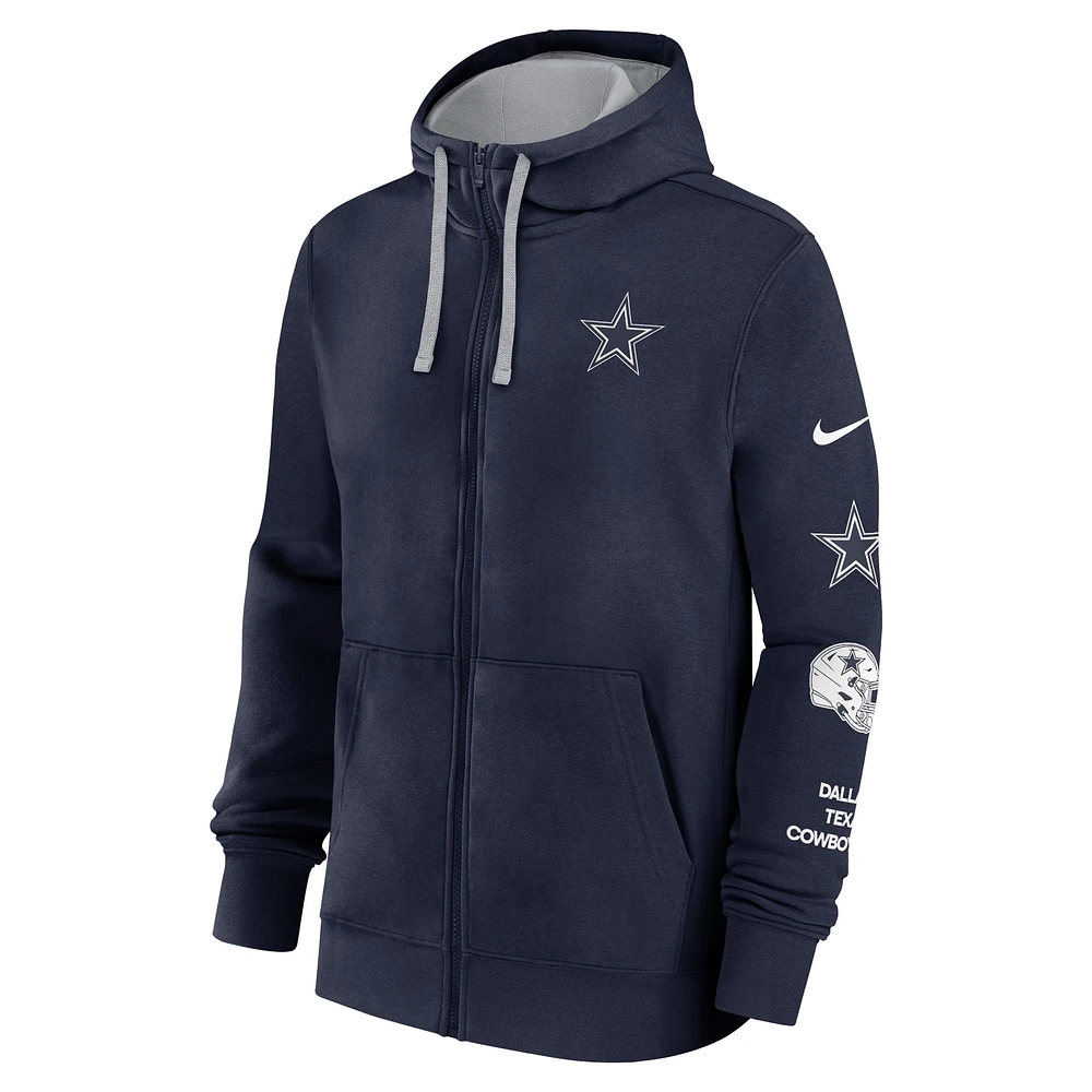 Men's Nike  Navy Dallas Cowboys Club Hoodie Full-Zip Sweatshirt