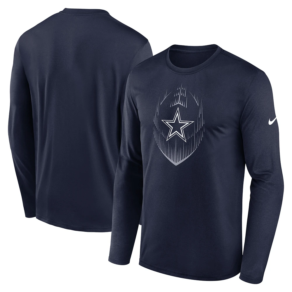 T-shirt Nike à manches longues bleu marine Dallas Cowboys Icon Legend Performance pour homme