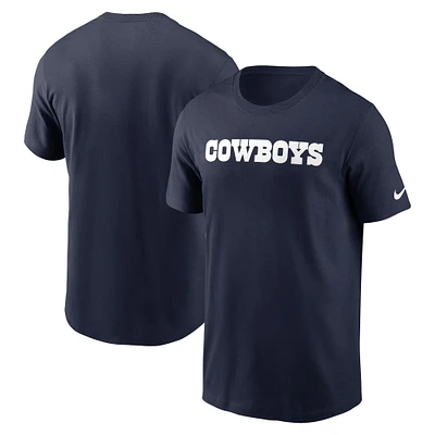 T-shirt essentiel Nike bleu marine pour hommes des Dallas Cowboys Primetime Wordmark