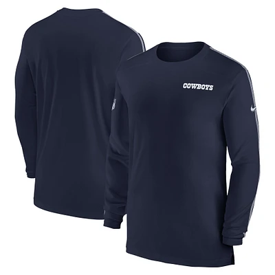 T-shirt à manches longues Nike bleu marine Dallas Cowboys Sideline Coach UV Performance pour homme