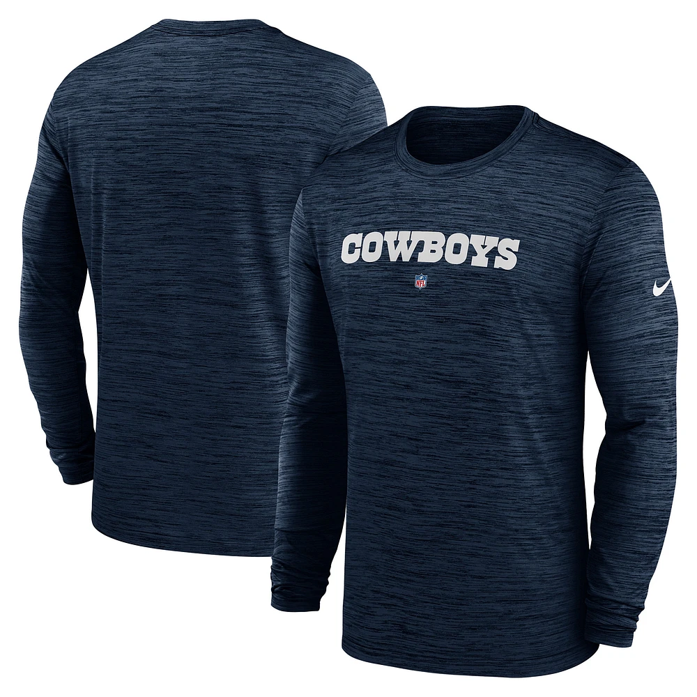 T-shirt à manches longues Nike Dallas Cowboys Sideline Team Velocity Performance pour homme - Bleu marine