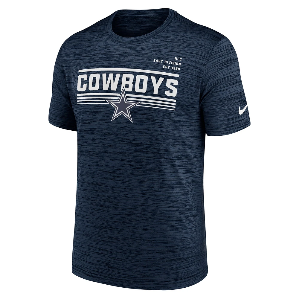 T-shirt Nike Dallas Cowboys Yardline Velocity Performance pour homme - Bleu marine