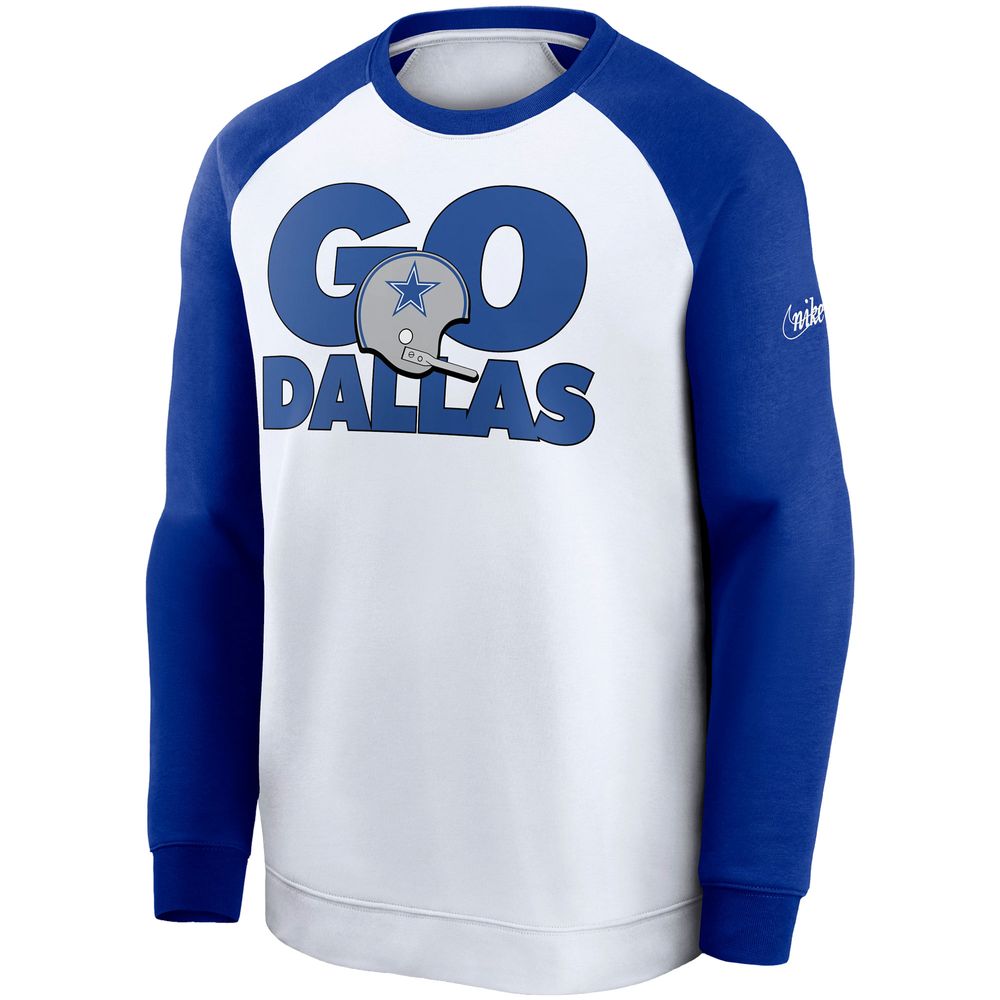 Men's Nike White/Royal Dallas Cowboys Fan Gear Throwback Go Helmet Sweatshirt