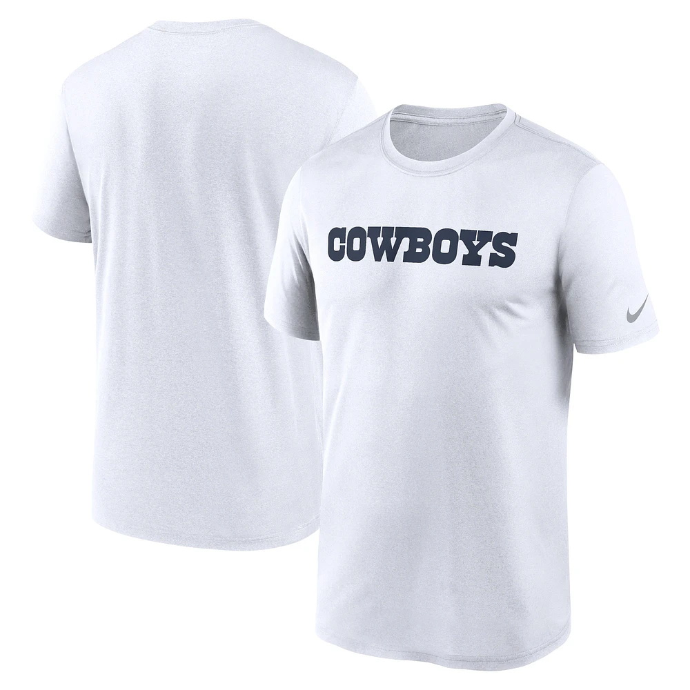 T-shirt Nike Dallas Cowboys Legend Wordmark Performance pour homme - Blanc