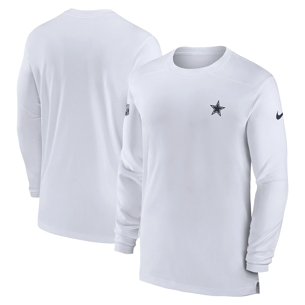 T-shirt à manches longues Nike Dallas Cowboys Sideline Coach Performance pour homme, blanc