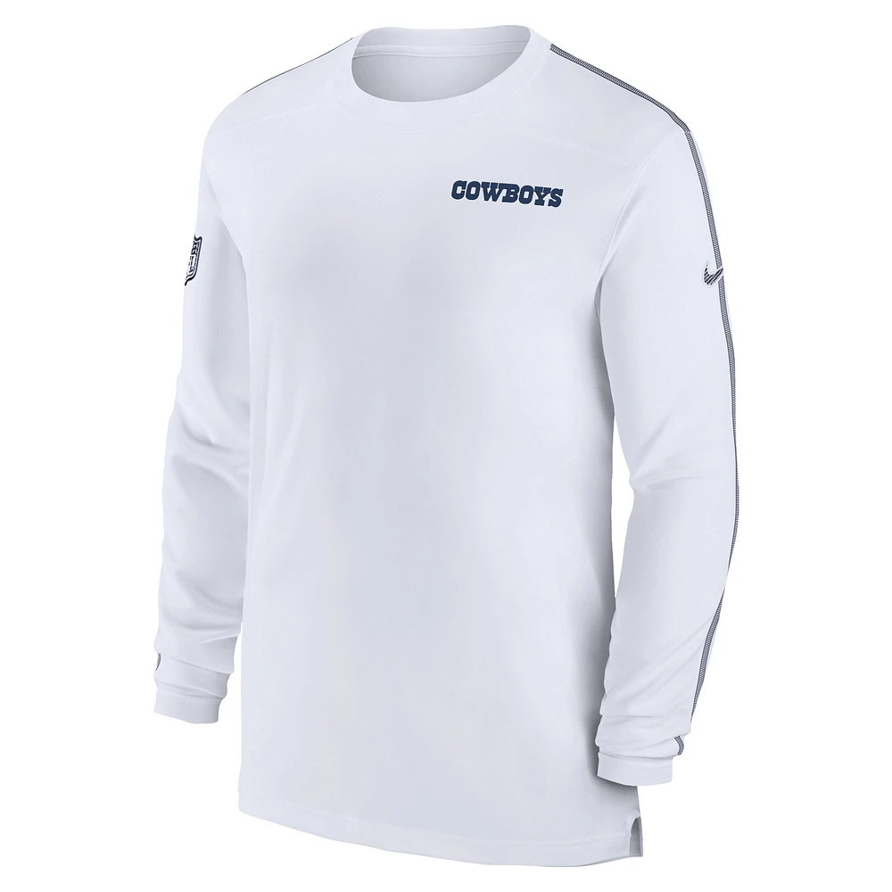 Men's Nike White Dallas Cowboys Sideline Coach UV Performance Long Sleeve T-Shirt