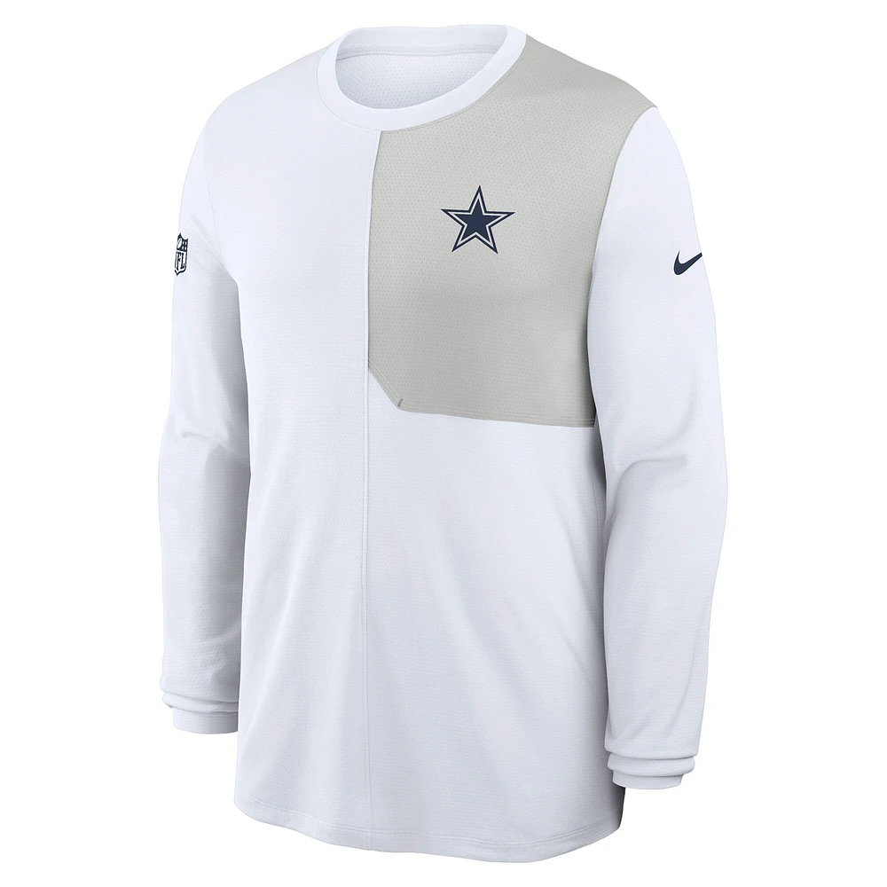 Men's Nike White Dallas Cowboys Sideline Coaches UV Performance Long Sleeve T-Shirt