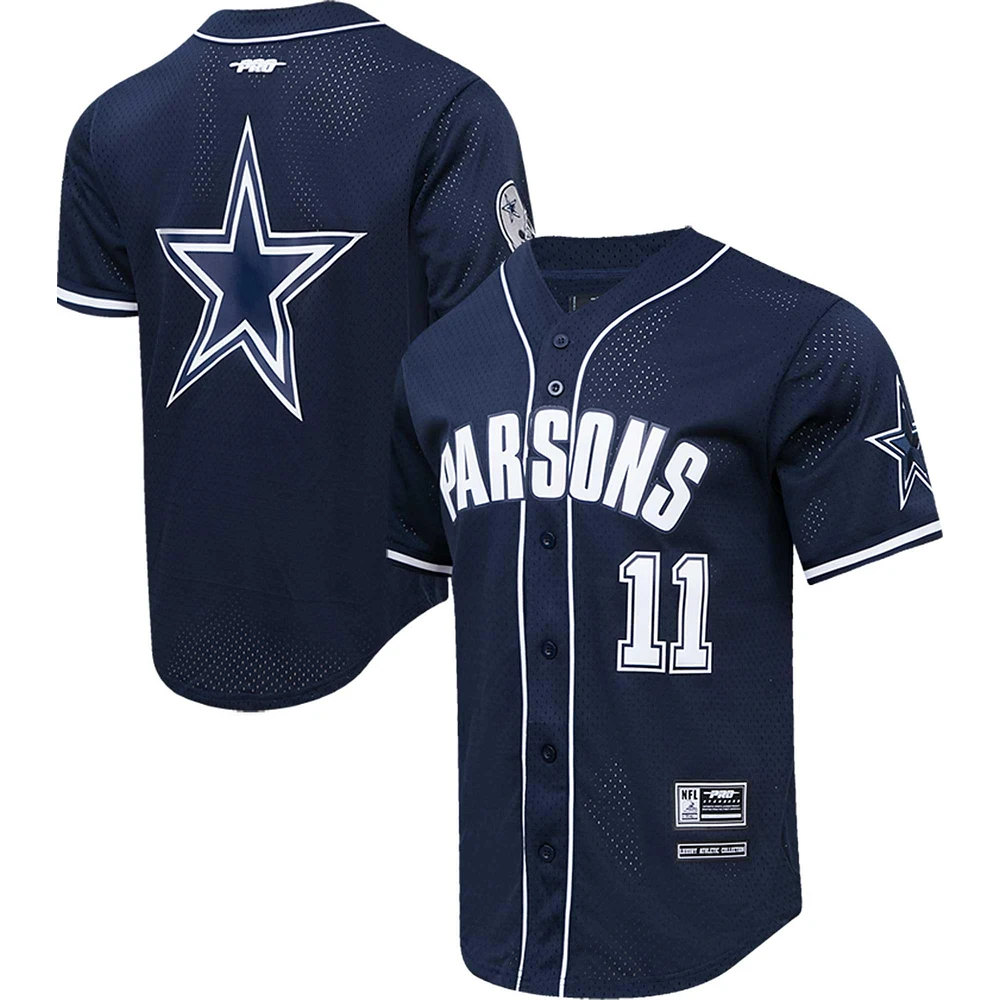 Maillot de baseball boutonné en maille Pro Standard Micah Parsons des Dallas Cowboys pour hommes, bleu marine