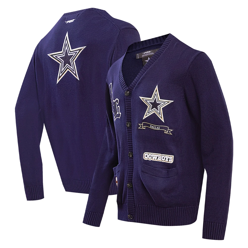 Men's Pro Standard Navy Dallas Cowboys Prep Button-Up Cardigan Sweater