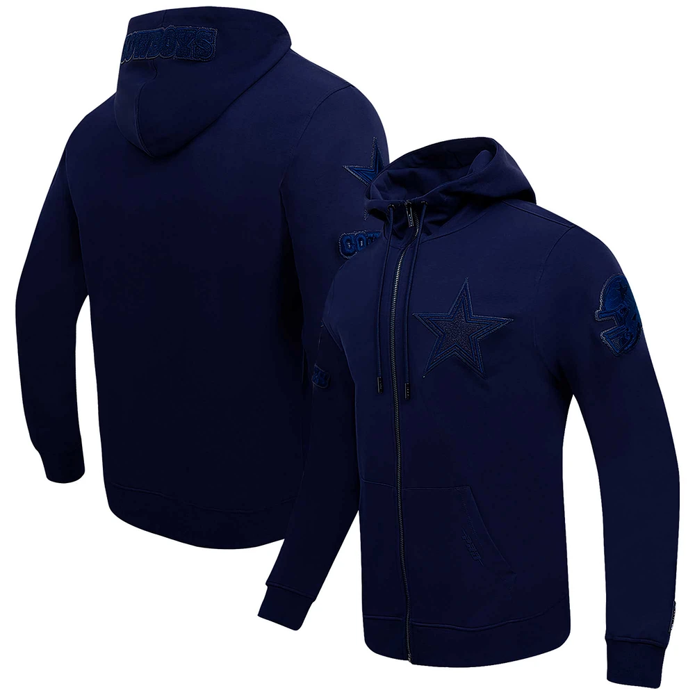 Sweat à capuche entièrement zippé triple ton sur Pro Standard pour hommes, bleu marine, Dallas Cowboys