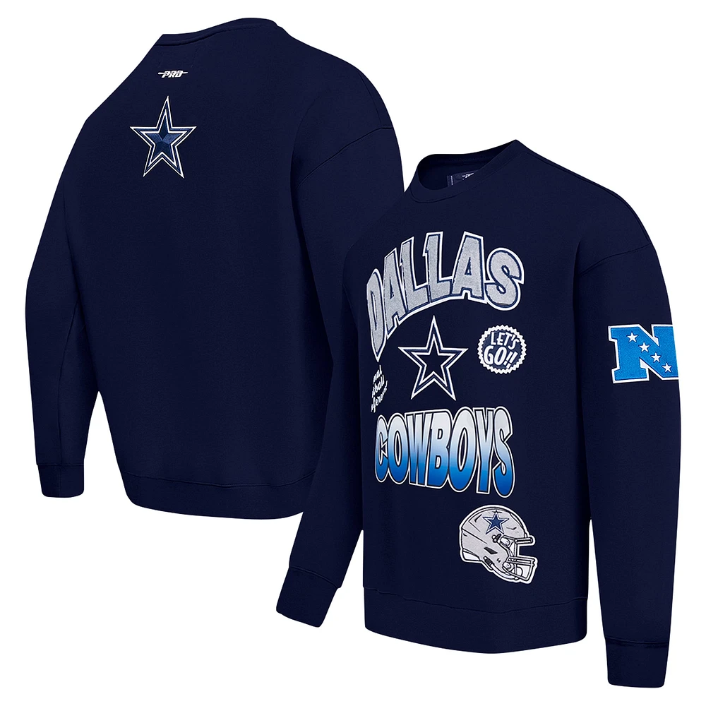 Men's Pro Standard Navy Dallas Cowboys Turn It Up Drop Shoulder Pullover Sweatshirt