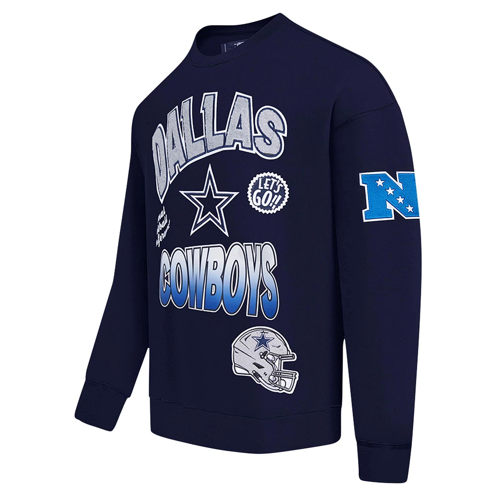 Men's Pro Standard Navy Dallas Cowboys Turn It Up Drop Shoulder Pullover Sweatshirt