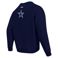 Men's Pro Standard Navy Dallas Cowboys Turn It Up Drop Shoulder Pullover Sweatshirt