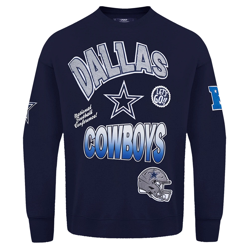 Men's Pro Standard Navy Dallas Cowboys Turn It Up Drop Shoulder Pullover Sweatshirt