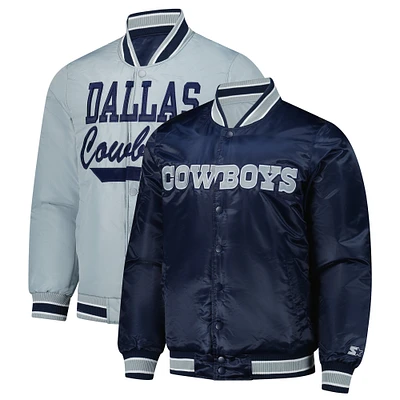 Veste réversible en satin à boutons-pression pour homme Starter bleu marine/gris Dallas Cowboys Closer