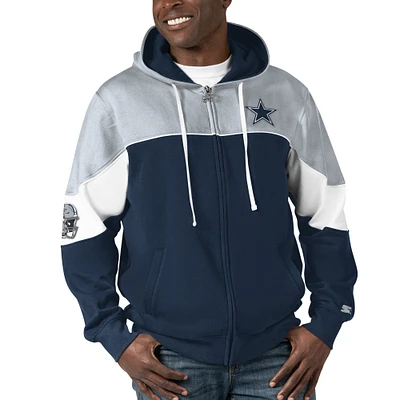 Men's Starter Navy/Silver Dallas Cowboys Running Back Full-Zip Hoodie