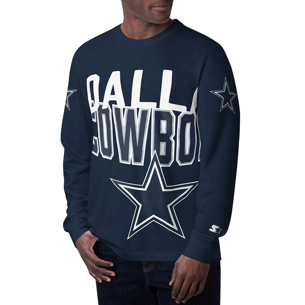 Men's Starter Navy Dallas Cowboys Clutch Hit Long Sleeve T-Shirt