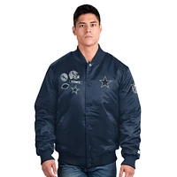 Veste universitaire en satin bleu marine Starter pour homme, exclusive aux Dallas Cowboys, avec boutons-pression