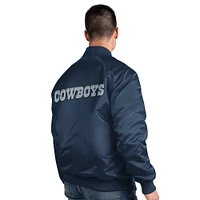 Veste universitaire en satin bleu marine Starter pour homme, exclusive aux Dallas Cowboys, avec boutons-pression