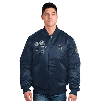 Veste universitaire en satin bleu marine Starter pour homme, exclusive aux Dallas Cowboys, avec boutons-pression