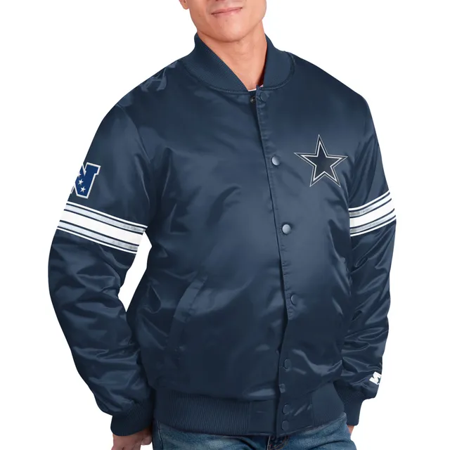 Navy/White Dallas Cowboys The Reliever Varsity Satin Jacket