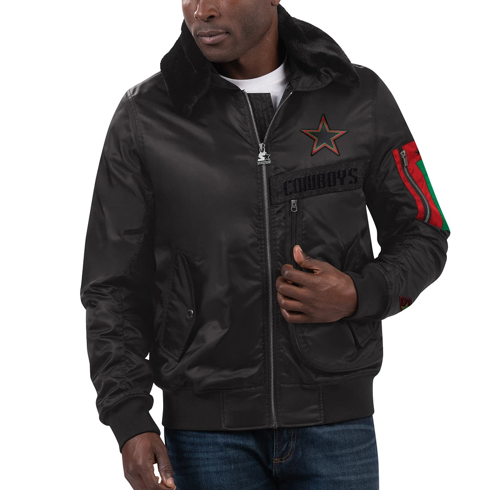 Veste pour homme Starter x Ty Mopkins Black Dallas Cowboys History Month Satin Full-Zip Jacket