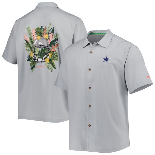 Chemise boutonnée Tommy Bahama gris Dallas Cowboys Coconut Point Frondly Fan Camp IslandZone pour hommes