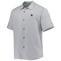 Men's Tommy Bahama Gray Dallas Cowboys Coconut Point Frondly Fan Camp IslandZone Button-Up Shirt