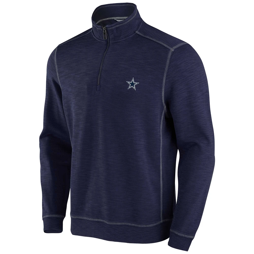 Men's Tommy Bahama Navy Dallas Cowboys Tobago Bay Tri-Blend Half-Zip Sweatshirt