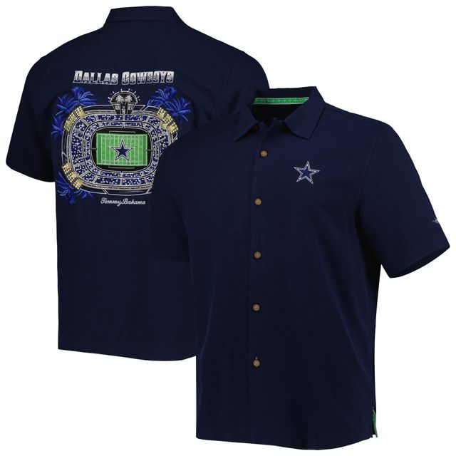 Chemise boutonnée Tommy Bahama Navy Dallas Cowboys Top of Your Game Camp pour hommes