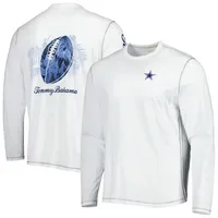 T-shirt à manches longues Tommy Bahama pour hommes, Dallas Cowboys Laces Out Billboard, blanc