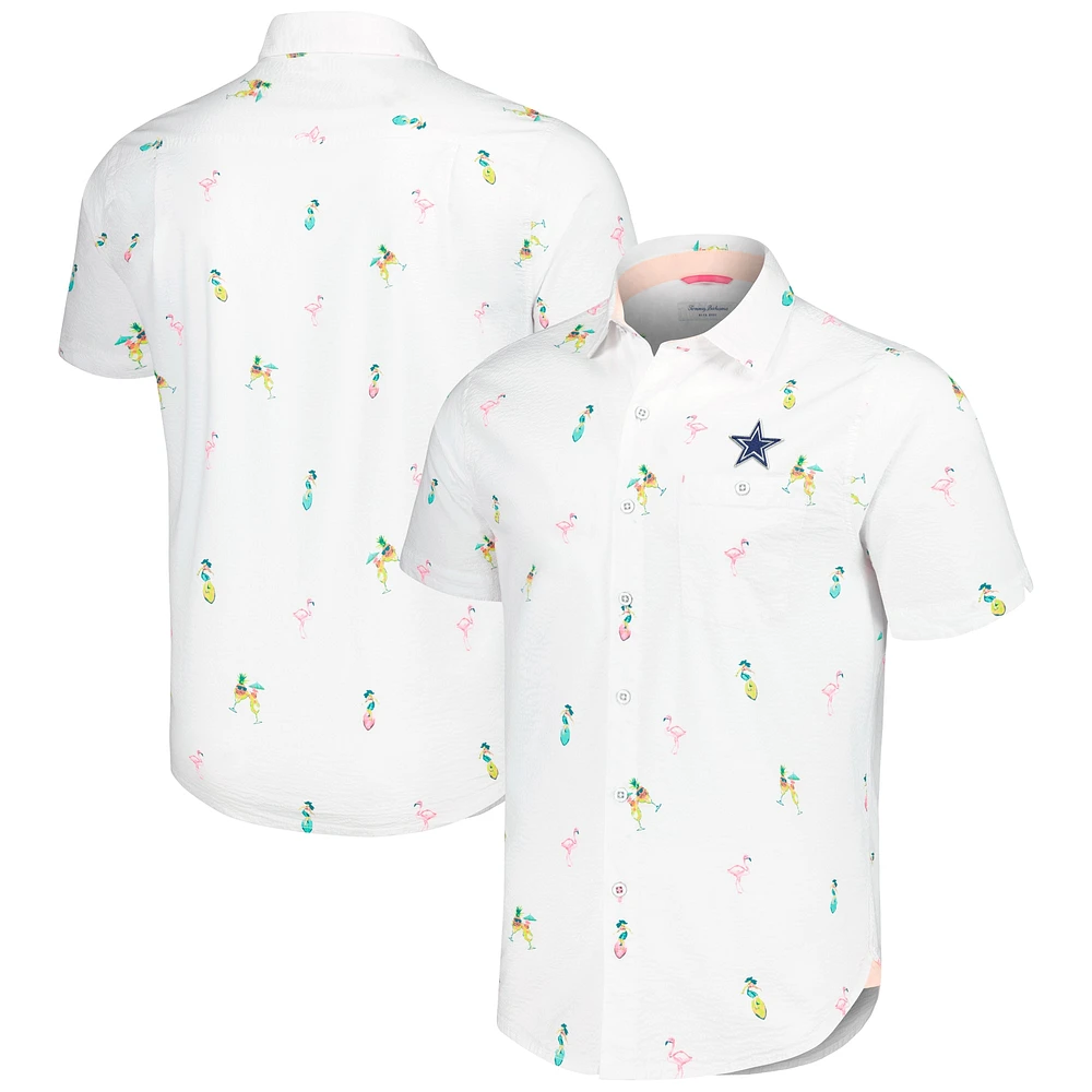 Chemise boutonnée Tommy Bahama blanche Dallas Cowboys Nova Wave Flocktail pour hommes