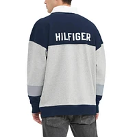 Polo surdimensionné à manches longues de rugby Tommy Hilfiger pour hommes gris chiné/marine Dallas Cowboys Connor