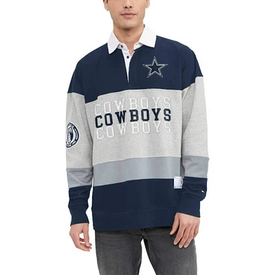 Polo surdimensionné à manches longues de rugby Tommy Hilfiger pour hommes gris chiné/marine Dallas Cowboys Connor