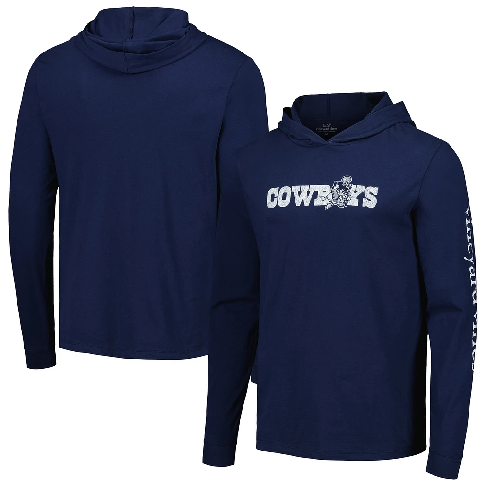 Men's Vineyard Vines Navy Dallas Cowboys Wordmark Retro Joe Long Sleeve Hoodie T-Shirt