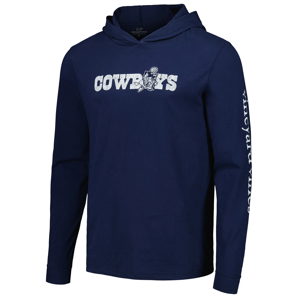 Men's Vineyard Vines Navy Dallas Cowboys Wordmark Retro Joe Long Sleeve Hoodie T-Shirt