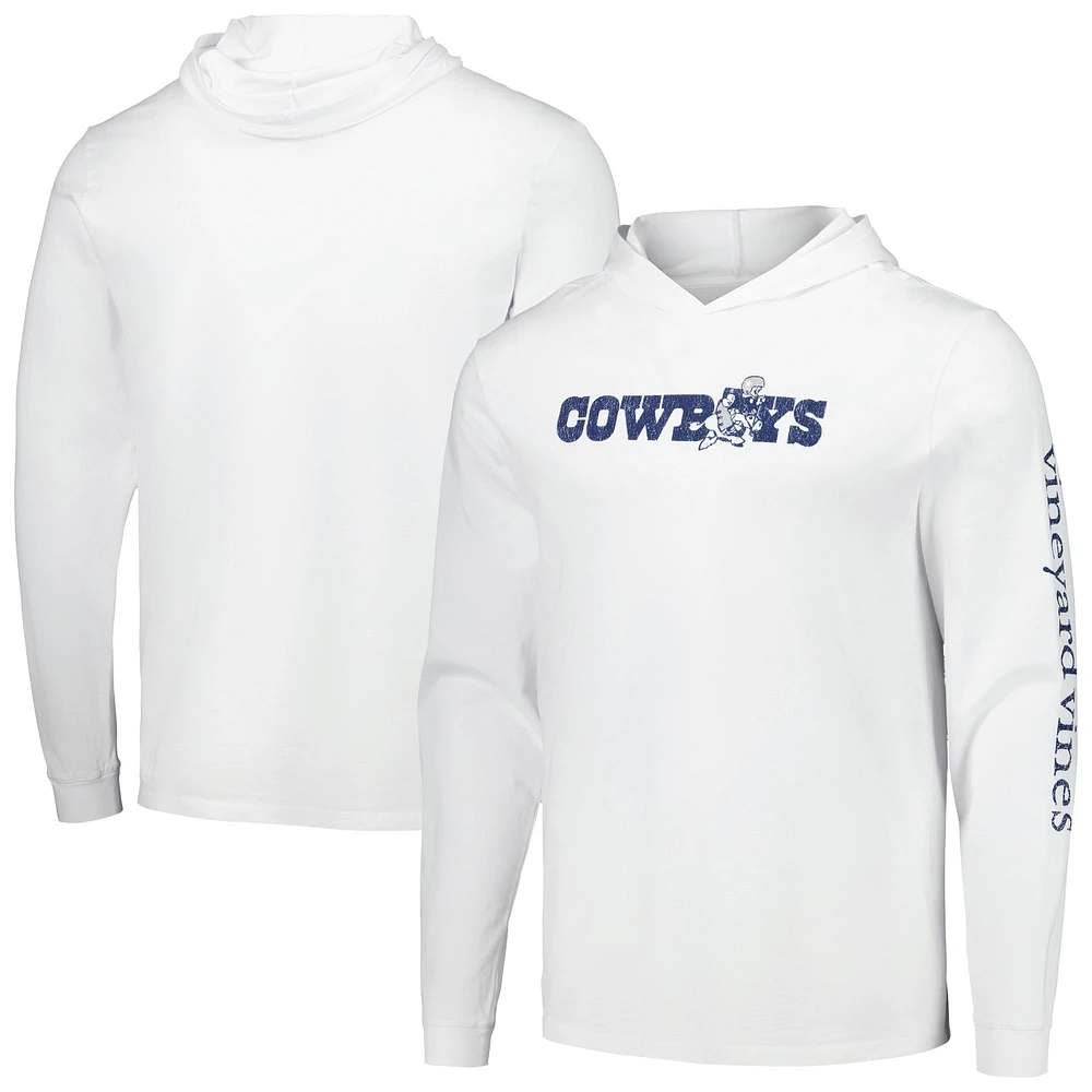 T-shirt à capuche manches longues pour hommes Vineyard Vines blanc Dallas Cowboys Wordmark Retro Joe